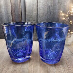 Hudson Grace Henri Tumbler Glasses Controlled Bubbles Pinched Dark Blue Set 2